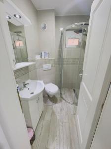 a bathroom with a shower and a toilet and a sink at Luka MonteVilla in Bar