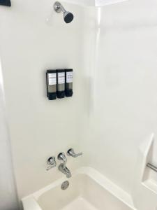 a bathroom sink with two bottles on the wall at SoCozy Condo in Austin +3 photos