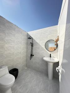 Al RakaにあるModern private bedouin campのトイレと洗面台付きのバスルーム