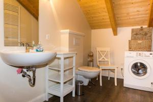 une salle de bain avec un lavabo et une machine à laver dans l'établissement Ferienresidenz Haus Vogelflug Fehmarn-Ostseeferien "Meerblick-Fehmarnsund" Strandresidenz Vogelflug 147 6, à Fehmarnsund