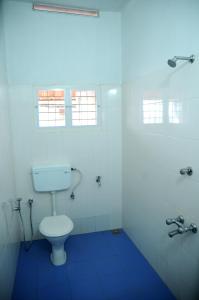 bagno bianco con servizi igienici e doccia di Hebron Inn a Cochin