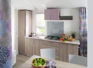 eine Küche mit Spüle und Herd oberen Backofen in der Unterkunft Happy Camp Mobile Homes in Il Pioppeto Camping&Residence in Marina di Montenero