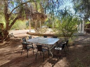 a table and chairs sitting under a tree at Casa los Misticos, Vicuña, Valle del Elqui in Vicuña