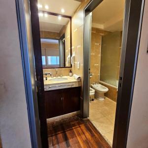 a bathroom with a sink and a toilet at Apart Santa Marta in Salta