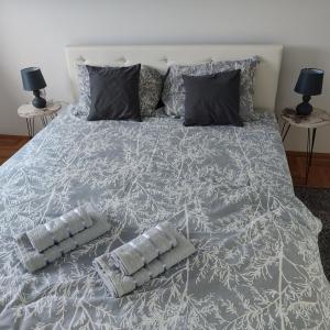 uma cama grande com duas almofadas em Apartman N&L em Sombor mais 37 fotografias