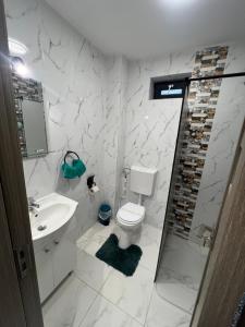 a white bathroom with a toilet and a sink at Everest 33 Ap 1 in Bucharest +12 photos