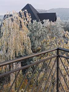 uma cerca com árvores e uma casa ao fundo em Forest Nest Divčibare em Divčibare