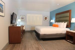 a hotel room with a bed and a flat screen tv at BLVD Hotel and Studios Universal-Hollywood, an Ascend Collection Hotel in Los Angeles +157 photos