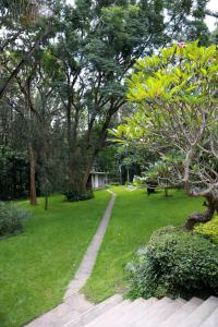 ein Park mit einem Pfad im Gras und Bäumen in der Unterkunft Equator Hotel in Arusha