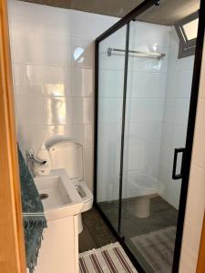 a bathroom with a toilet and a sink and a shower at Sunflower 2bedroom Flat North Nicosia-Turkish Side in Nicosia