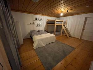 Un dormitorio con una litera y una escalera. en Arctic house, en Rovaniemi