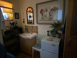 a small bathroom with a sink and a sink at King Comfort tv microwave fridge Pets in Upton