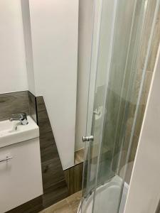 a bathroom with a shower and a sink at M4M Rooms- NG8 5NP Room 1 in Nottingham