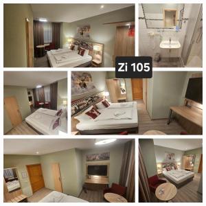 a collage of four pictures of a hotel room at Zum Roten Hirsch im Grünen Wald in Saalfeld