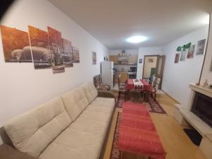 a living room with a couch and a table at Апартамент 9 in Pamporovo