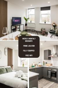 プレストンにあるComfortable Apartment in desirable area of Prestonのキッチンとリビングルームの写真のコラージュ