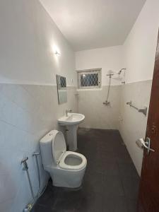 une salle de bain avec toilettes et lavabo dans l'établissement HnM Kandy - Peradeniya Small Apartment with a luxury bed, kitchen, living area, attached washroom, à Angunawala