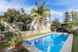 basen przed domem z palmą w obiekcie Villa Ana María w mieście Torremolinos