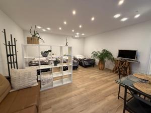 GehrdenにあるModern House Gehrden 2, bis 4 Person, Contactless Check-in, free parking, Vollsaniert und Renoviert Dezember 2024のソファとテレビのあるリビングルーム