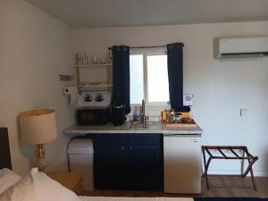 a small kitchen with a sink and a window at The Link Vintage Motel #8 in Lovelock