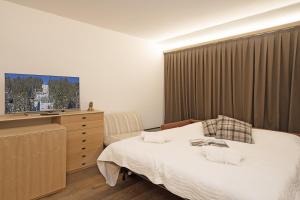 ein Schlafzimmer mit einem Bett und einer Kommode mit einem Fernseher in der Unterkunft Apartment center Campiglio SE in Madonna di Campiglio