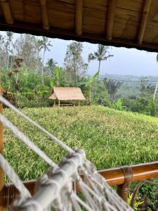 a view of a field of grass with a hut at Tengah Uma Villa Sangketan in Tabanan