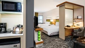 een hotelkamer met een slaapkamer met een bed en een bureau bij SpringHill Suites by Marriott San Antonio SeaWorld®/Lackland in San Antonio