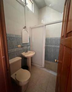 a bathroom with a toilet and a sink at Habitación doble CAPU in San Felipe Hueyotlipan