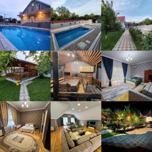 a collage of photos of a house and a pool at Lovely Villa in Gabala