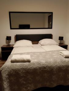 sypialnia z dużym łóżkiem i dwiema poduszkami w obiekcie Apartament Bastion Wałowa Gdańsk w Gdańsku