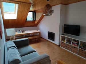 a living room with a couch and a tv at Casa Ona in Bielsa