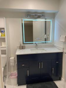 ein Badezimmer mit Waschbecken und Spiegel in der Unterkunft New Cosy bright and Spacious Apartment in East Gwillimbury + 24 Fotos
