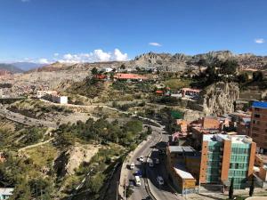 an aerial view of a city with a mountain at Apartment in La Paz #07 in La Paz
