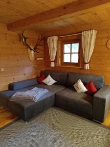 a living room with a couch in a cabin at Riedhof in Brandenberg