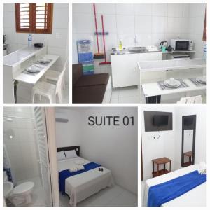 a collage of four pictures of a kitchen and a room at Casa da Lalá in Fortaleza