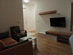 a living room with a flat screen tv on a wall at Vida in Sremska Mitrovica