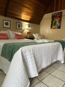 two beds sitting next to each other in a bedroom at Chales Acqua park in Presidente Figueiredo +3 photos