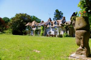 une grande maison avec une pelouse verte en face de celle-ci dans l'établissement Domaine De Chantemerles, à Fontainebleau