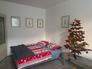 Postel nebo postele na pokoji v ubytování Slunný byt v Jizerských horách 5 postelí