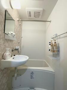 a bathroom with a sink and a bath tub at T-Hotel 浅草 in Tokyo