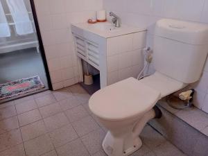 a bathroom with a white toilet and a sink at Sunny Seaside Haven in Talpe +36 photos