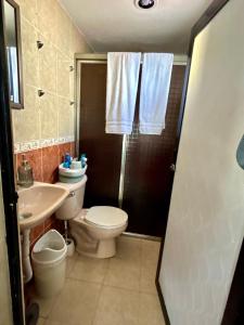 a bathroom with a toilet and a sink at Apartment Suite Deluxe Isla Mujeres Sea View Vista al Mar in Isla Mujeres