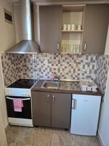 a small kitchen with a sink and a stove at Apartman Blažević in Kutina
