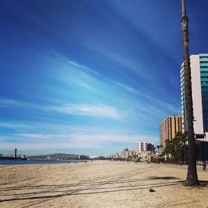 a beach with a palm tree in the sand at Sunny Retro Row Condo- Walk to Beach! in Long Beach +21 photos