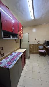 une cuisine avec un comptoir et un réfrigérateur dans l'établissement شقة في موا بلازا كورنيش النيل اسوان Apartment in Mowa Plaza Aswan Nile Corniche, à Aswān