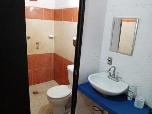 a bathroom with a toilet and a sink at Anli in Tonalá