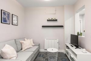 salon z kanapą i telewizorem w obiekcie 2 bedrooms 1 bathroom furnished - Las Letras - Bright - MintyStay w Madrycie
