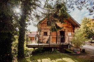 a log cabin with a porch and a deck at La Borbiatte in Montavon