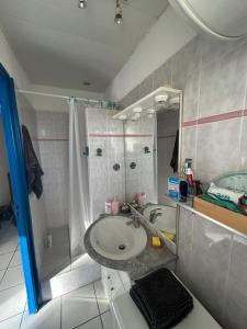 a bathroom with a sink and a shower at Charmant t3 in Canet-en-Roussillon