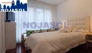 a bedroom with a large bed and a television at Apartamento las Huertas in Santoña